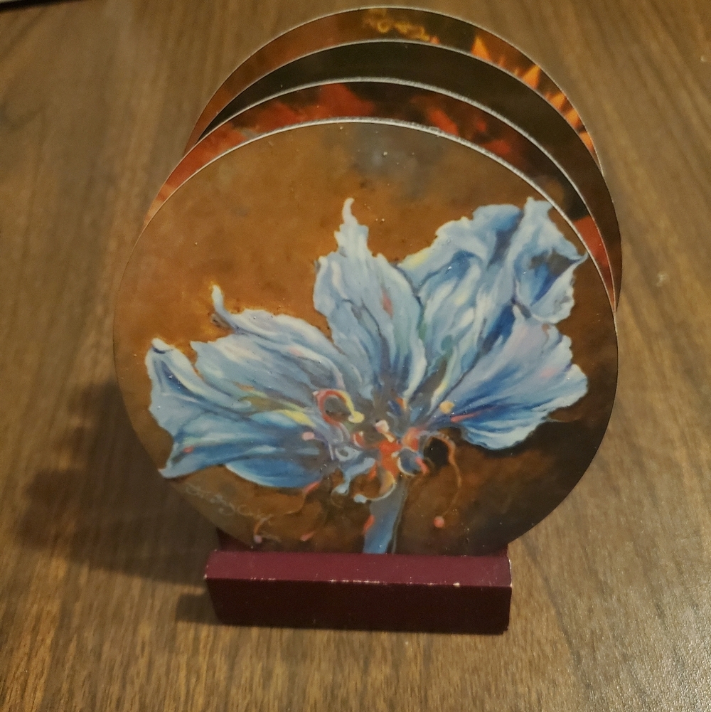 Source Unknown Artistic Coaster Set with  multicolor Floral Design